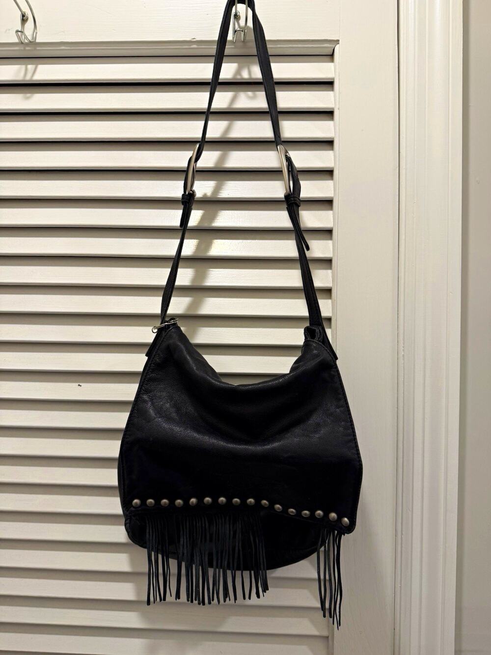Vintage Harley-Davidson Purse Black Leather Fringe Pouch Shoulder Bag